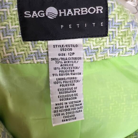 Sag Harbor Petites sz. 12 P green & blue Tweed jacket, spring, winter #2425 - Picture 6 of 9